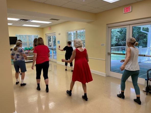 Members of THE PLAYERS Community Senior Center tap dance class practice their routine that they will perform at the COA Winter Wonderland Show Dec. 21.